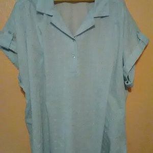 Roaman's ladies light blue 1x eyelet top